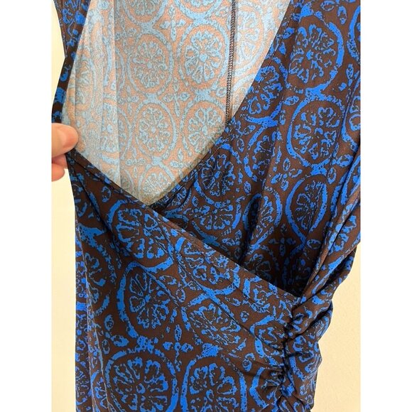 Lauren Ralph Lauren Wrap Midi Dress 14 Blue Citrus Resort Preppy Old Money Chic - Picture 4 of 9